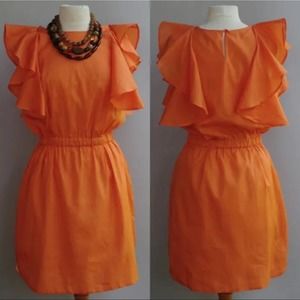See‎ By Chloe 100% Silk Dress Womens 6 Ruffled Flutter Sleeve Orange Orig $585